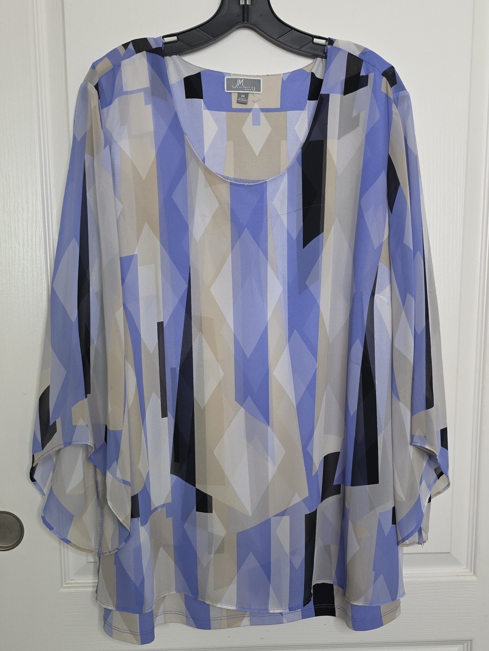 JM Collection Lavender, Beige and Black Geometric Sheer Blouse